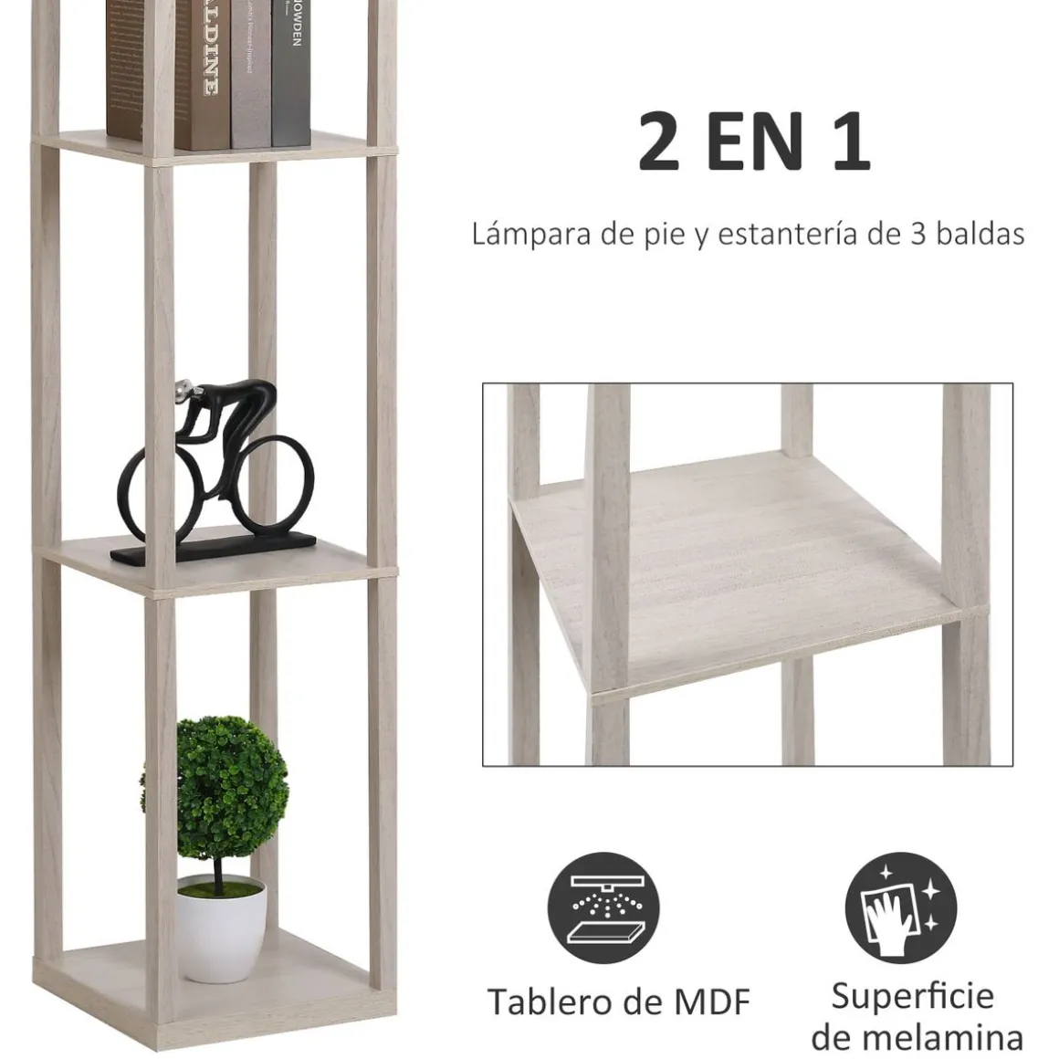 Lámpara de pie Tahi Homcom 40W 3 estantes 160x26 cm