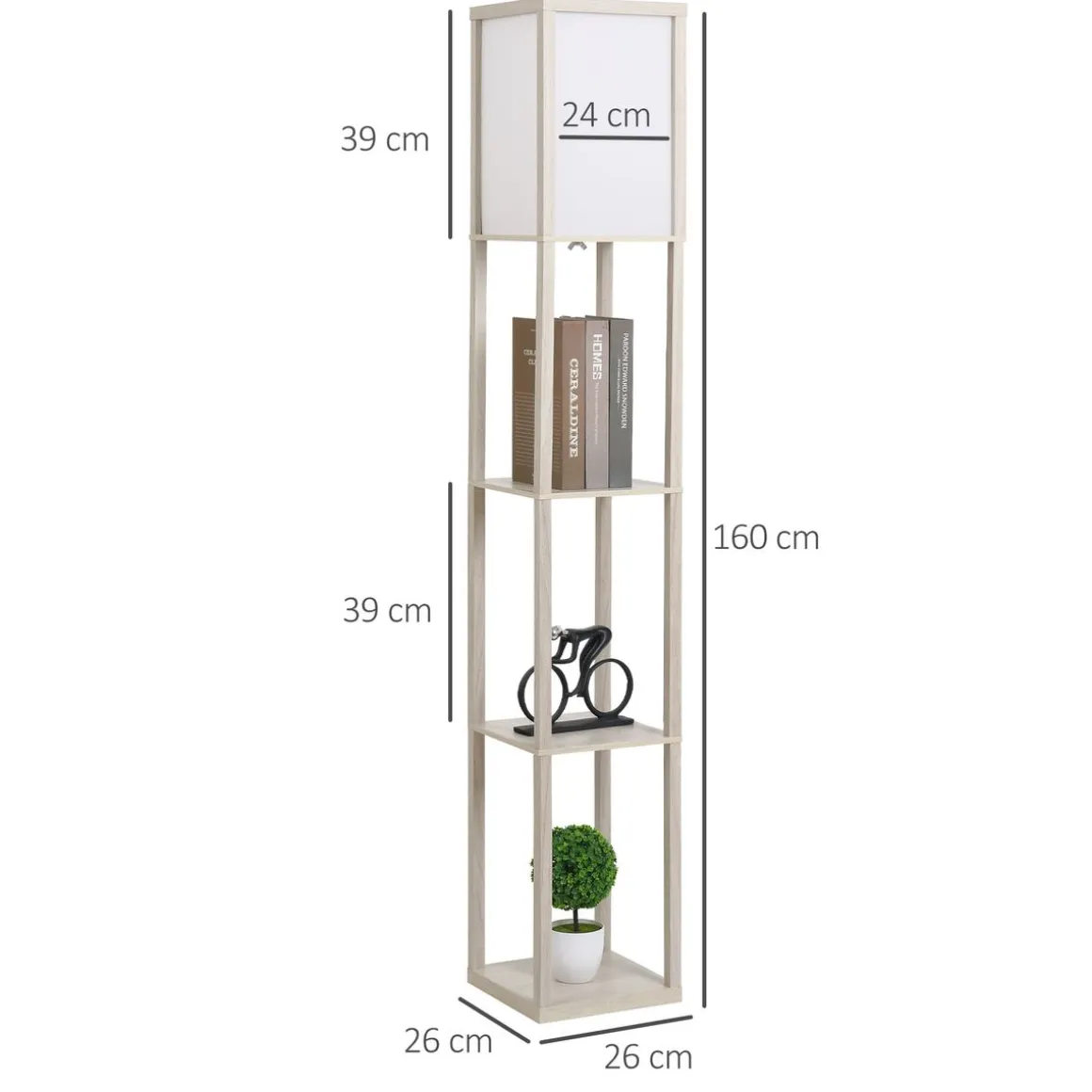 Lámpara de pie Tahi Homcom 40W 3 estantes 160x26 cm