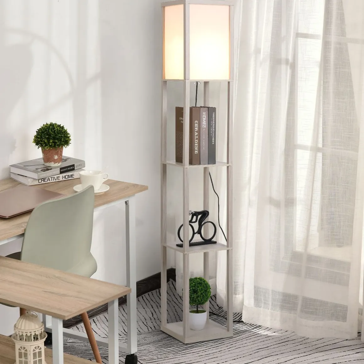Lámpara de pie Tahi Homcom 40W 3 estantes 160x26 cm