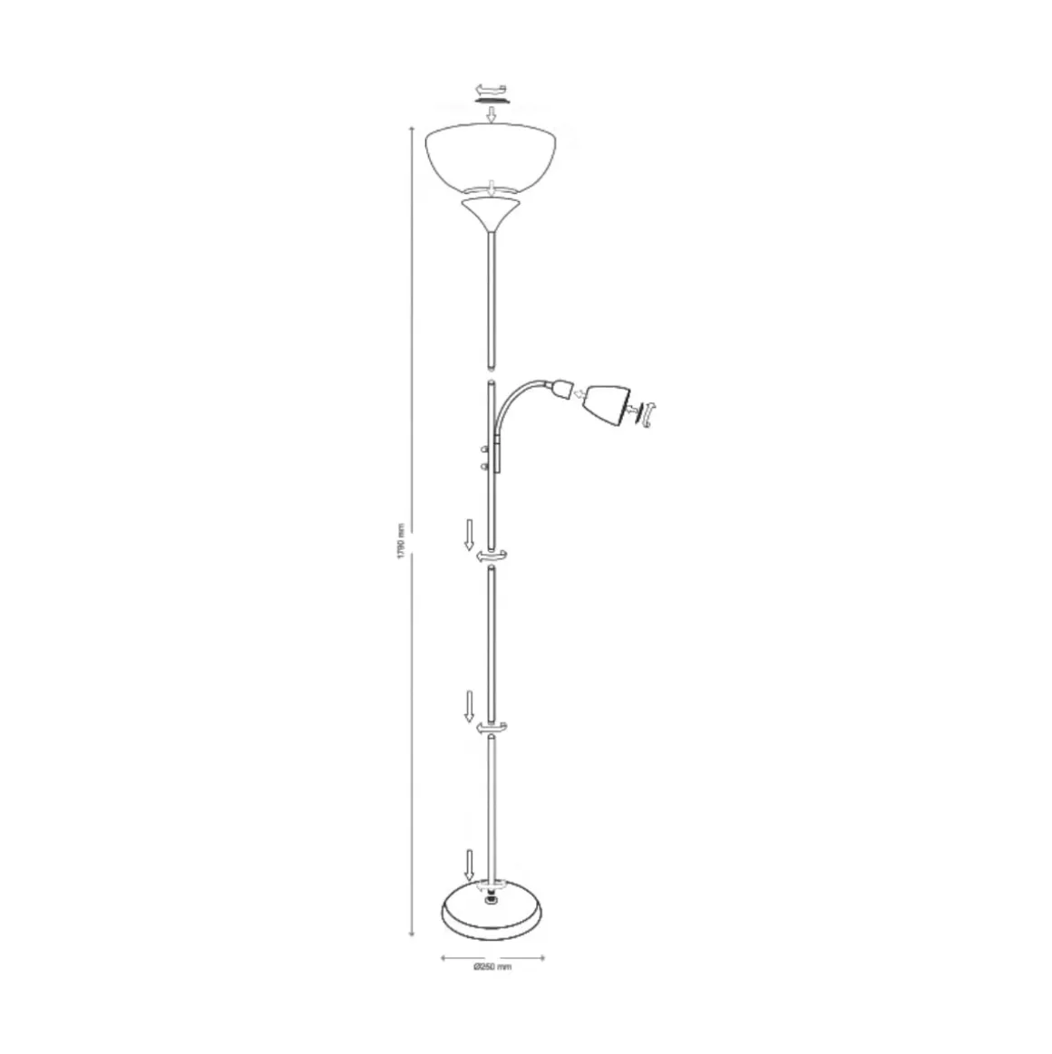 Lámpara de pie Torino Bel Air 80W + brazo orientable Ø25x179 cm