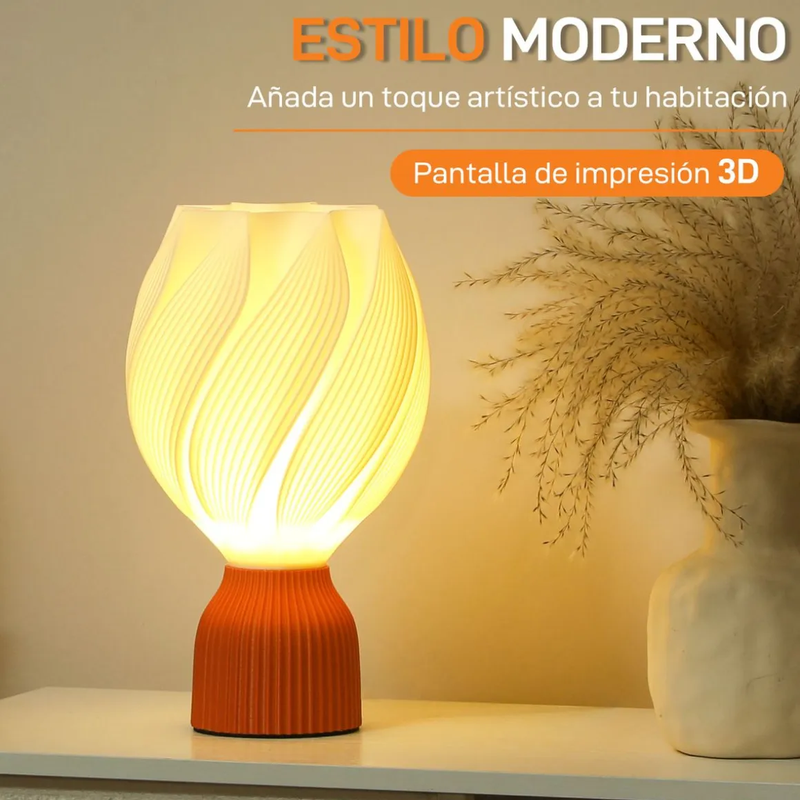Lámpara de sobremesa Antorcha Homcom 25W luz LED 3000K blanco Ø16,5x28 cm