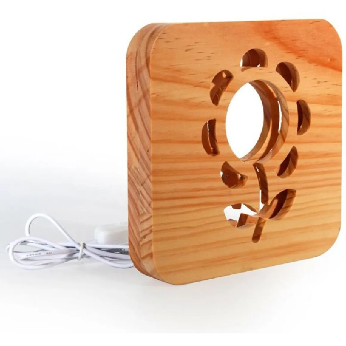 Lámpara de sobremesa Flower luz LED madera natural 18,8x18,8x3 cm