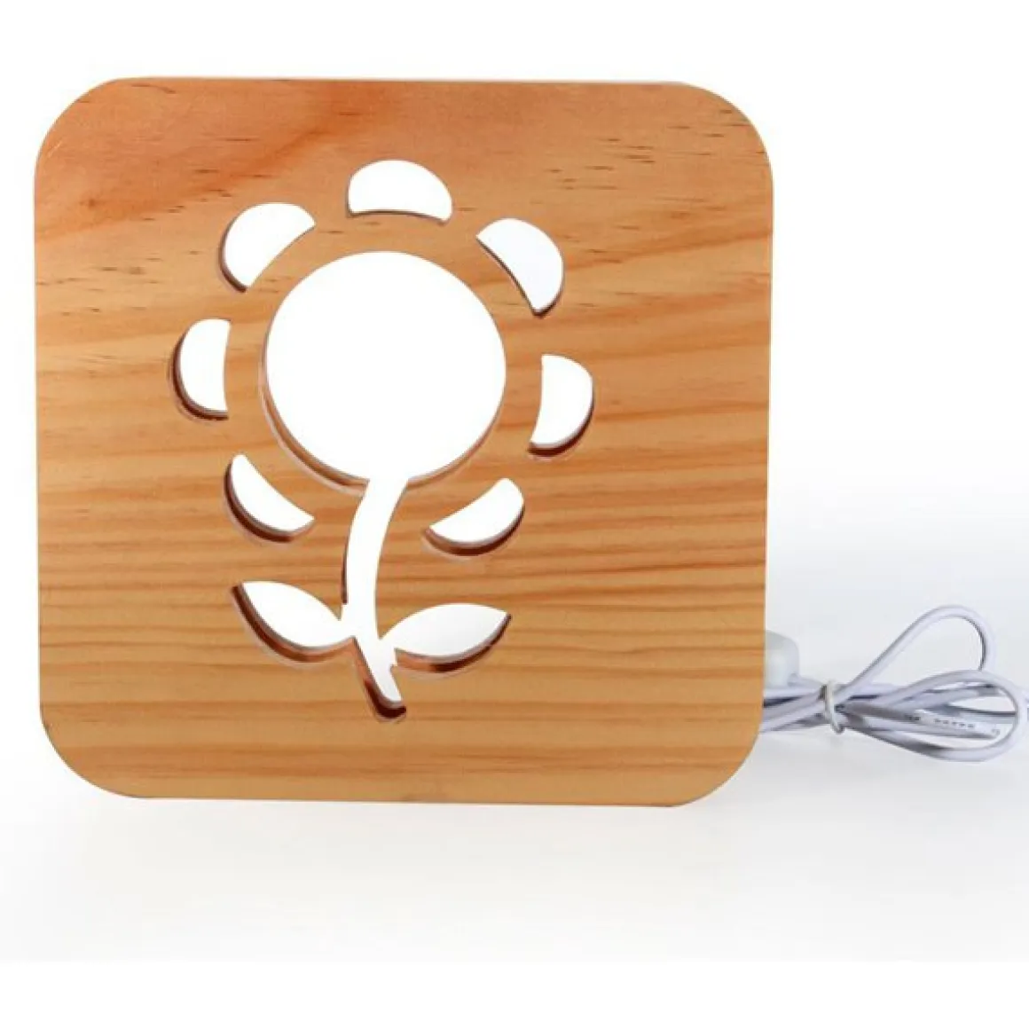Lámpara de sobremesa Flower luz LED madera natural 18,8x18,8x3 cm
