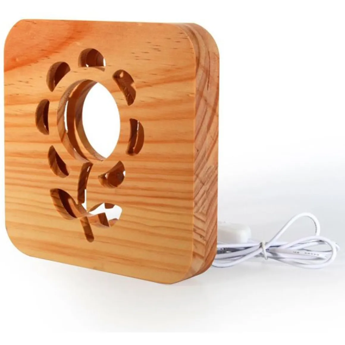 Lámpara de sobremesa Flower luz LED madera natural 18,8x18,8x3 cm