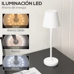 Lámpara de sobremesa Henley Homcom recargable 3 colores blanco Ø11,2x36,5 cm