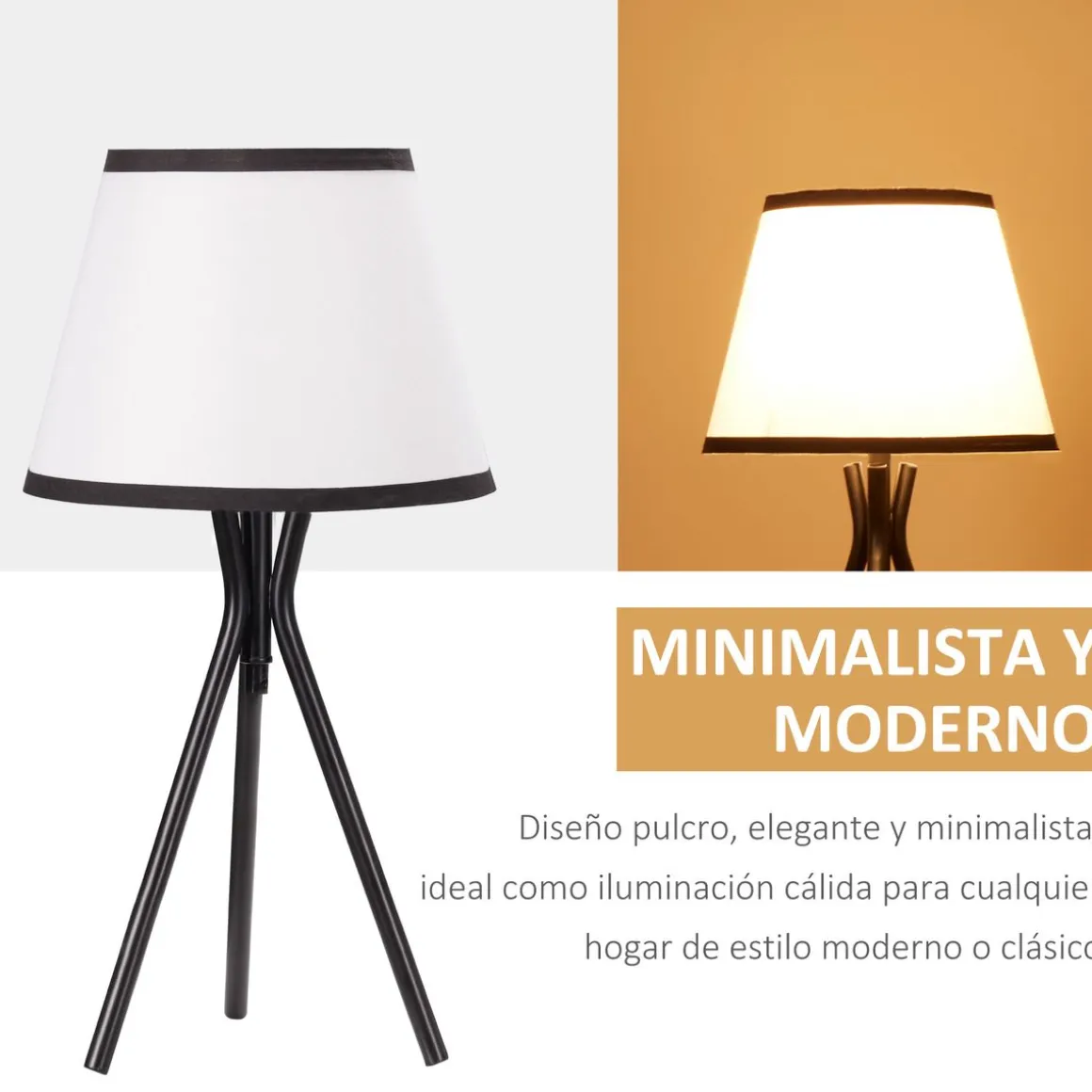 Lámpara de sobremesa Tina Homcom 40W blanco/negro Ø25x50 cm