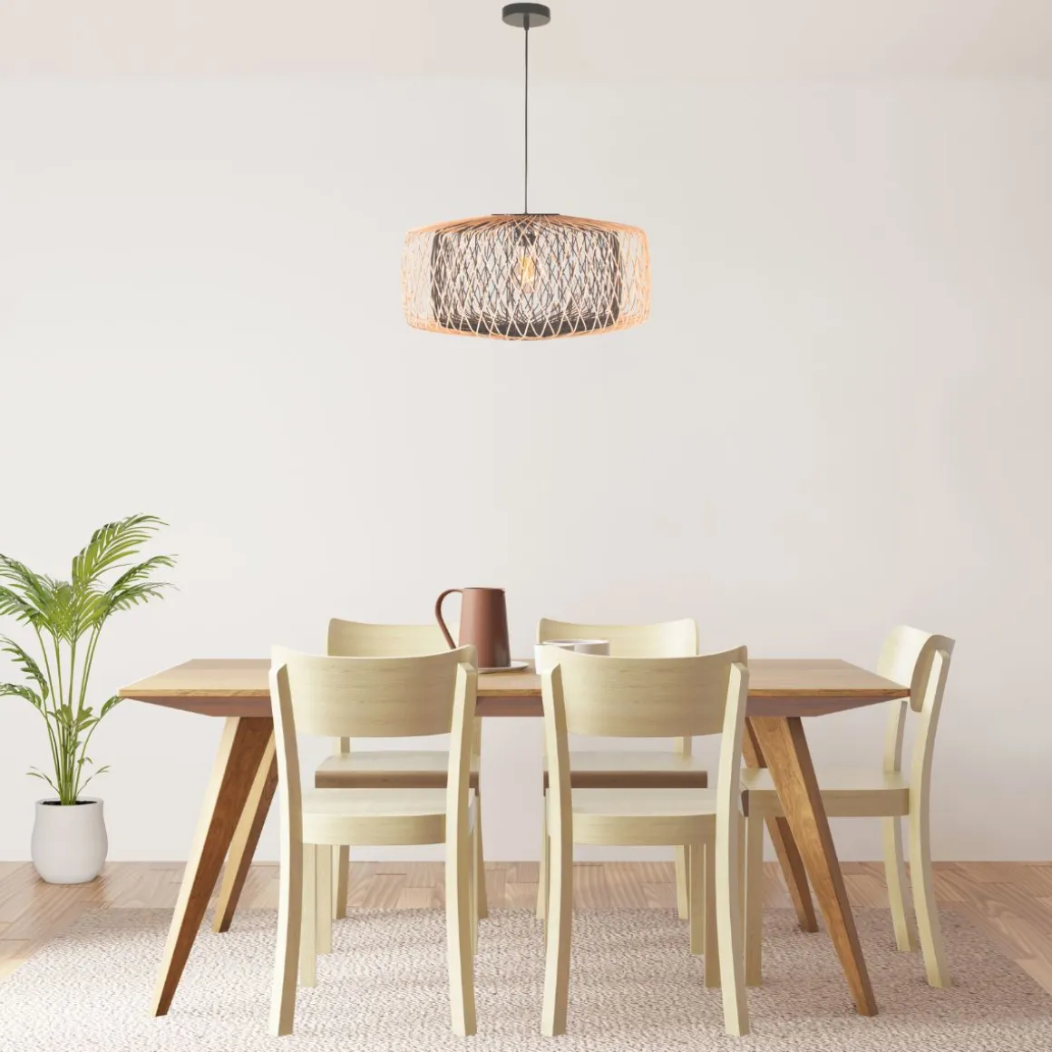 Lámpara de techo Bamboo Lumit 60W altura regulable bambú natural/negro