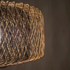 Lámpara de techo Bamboo Lumit 60W altura regulable bambú natural/negro