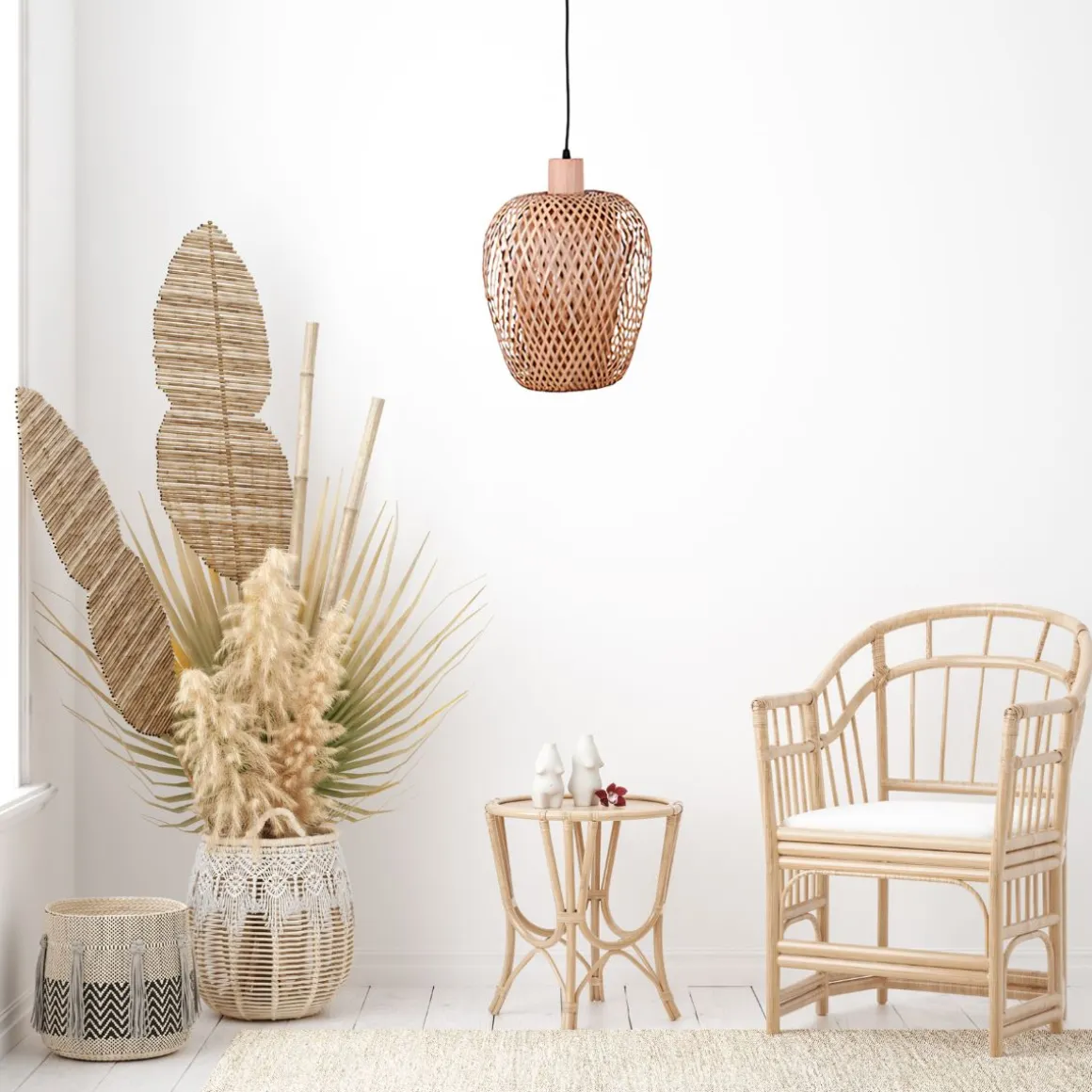 Lámpara de techo Filipinas Bel Air 40W altura regulable madera natural