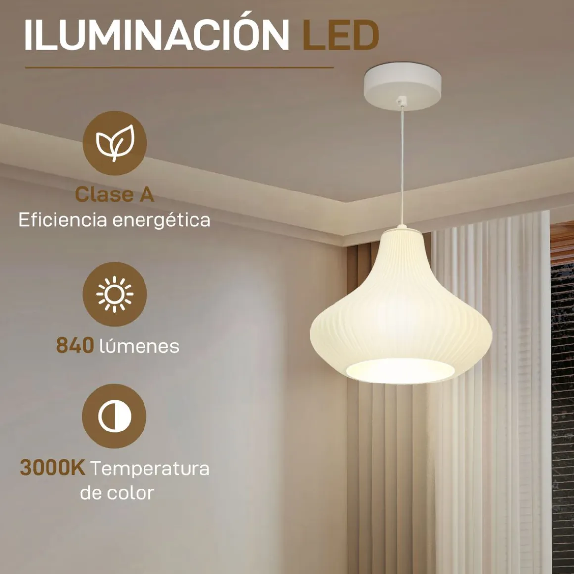 Lámpara de techo Luzentra Homcom 25W luz cálida 3000K blanco Ø22x180 cm