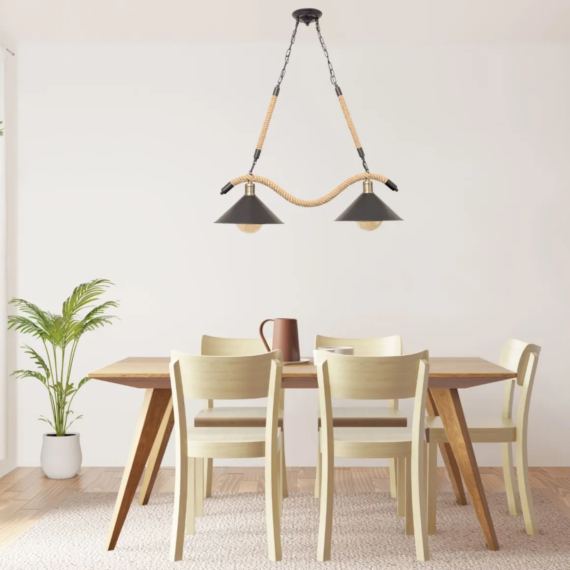 Lámpara de techo Soga Lumit 40W altura regulable cuerda negro/natural Ø30x50-100 cm