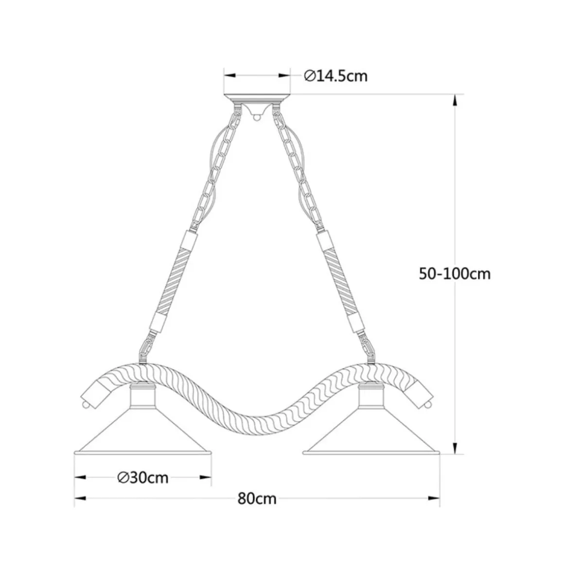 Lámpara de techo Soga Lumit 40W altura regulable cuerda negro/natural Ø30x50-100 cm