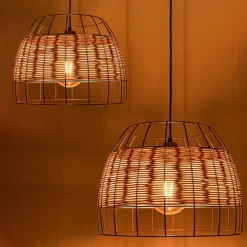 Lámpara de techo Sotero Lumit 60W colgante mimbre marrón/natural Ø32x176 cm