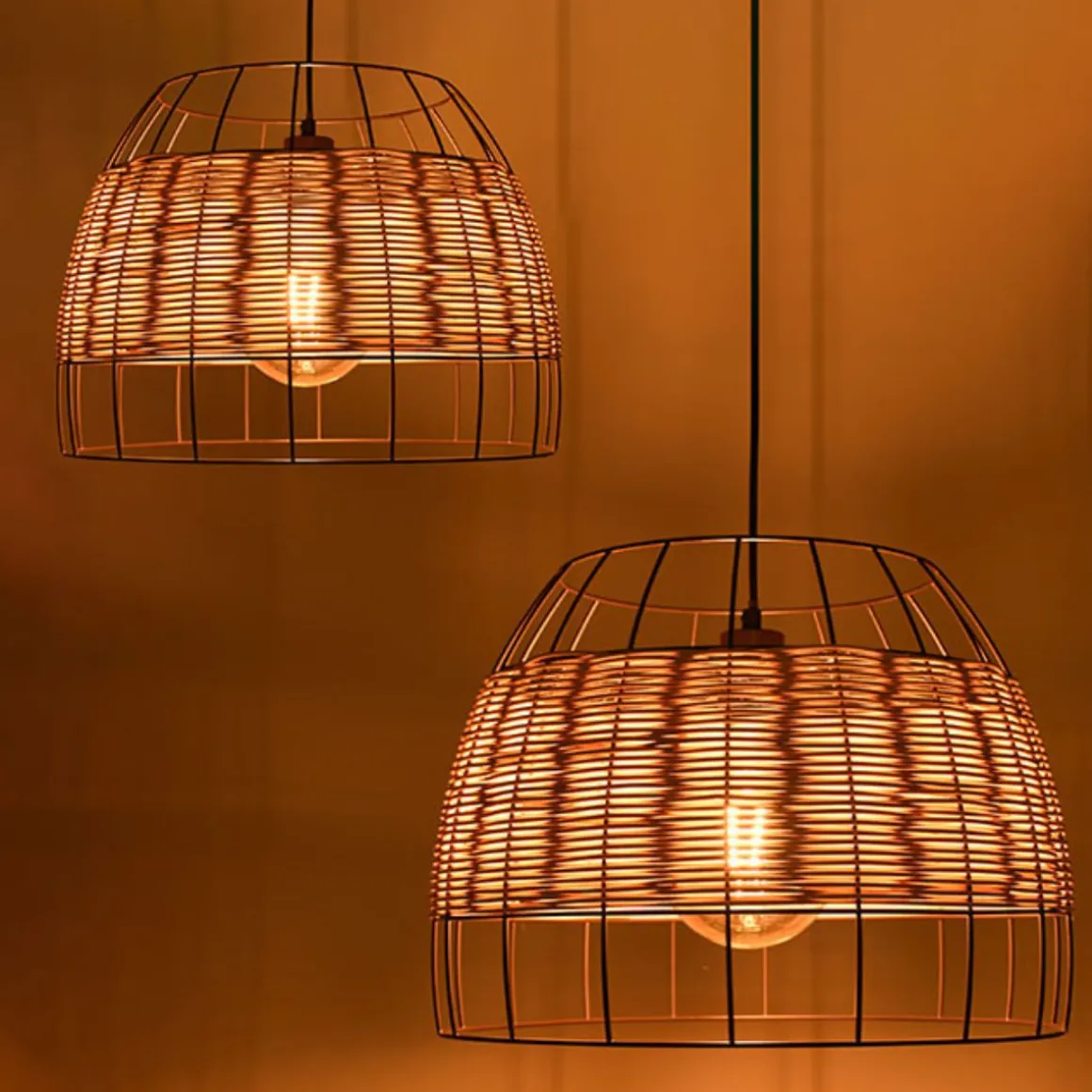 Lámpara de techo Sotero 60W colgante mimbre marrón/natural Ø42x181,5 cm