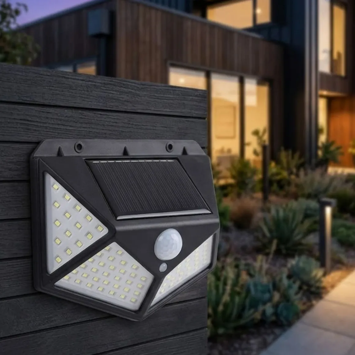 Lámpara solar de pared 100 LED + sensor movimiento negro 13,5x10x5 cm