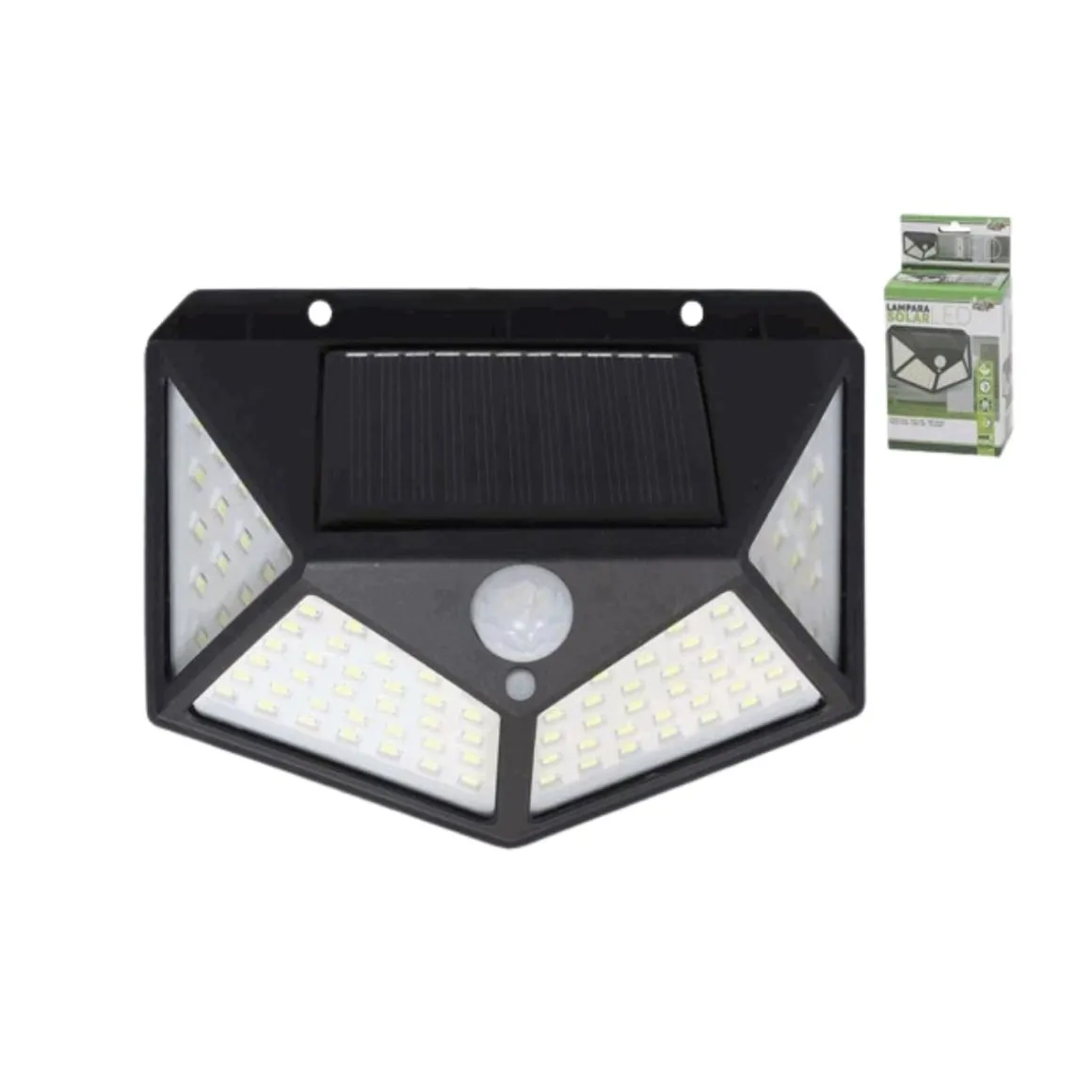Lámpara solar de pared 100 LED + sensor movimiento negro 13,5x10x5 cm