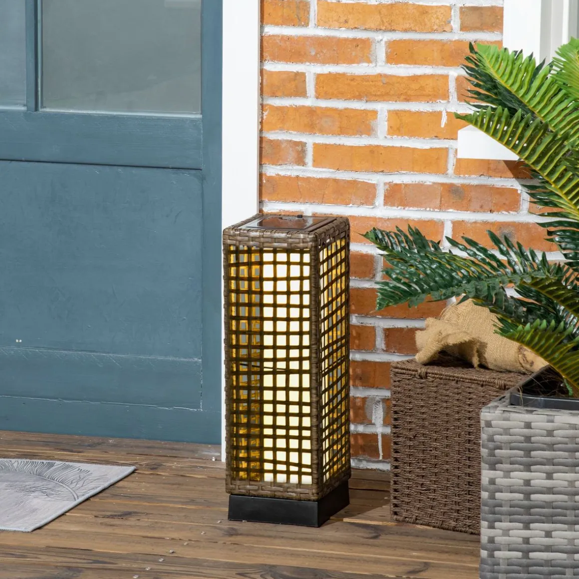 Lámpara solar Hawai Outsunny luces LED exterior marrón 46x15,5x15,5 cm
