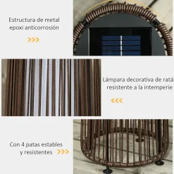 Lámpara solar Mohla Outsunny control de luz automático marrón Ø21,5x61 cm