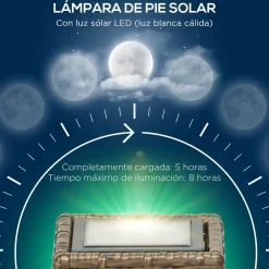 Lámpara solar Palapa Outsunny luces LED 2500K exterior marrón 69x15,5x15,5 cm