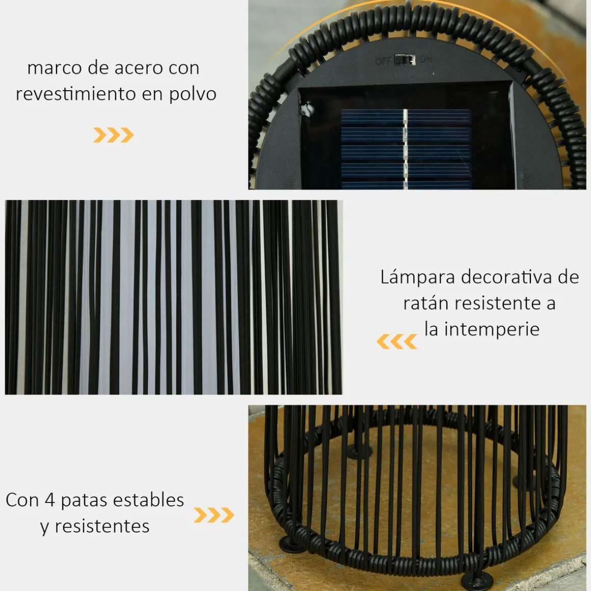 Lámpara solar Sunrise Outsunny con LED 0,8W negro Ø21,5x61 cm