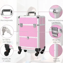 Maletín de maquillaje Homcom ruedas + asa 62x34x25 cm