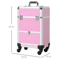 Maletín de maquillaje Homcom ruedas + asa 62x34x25 cm