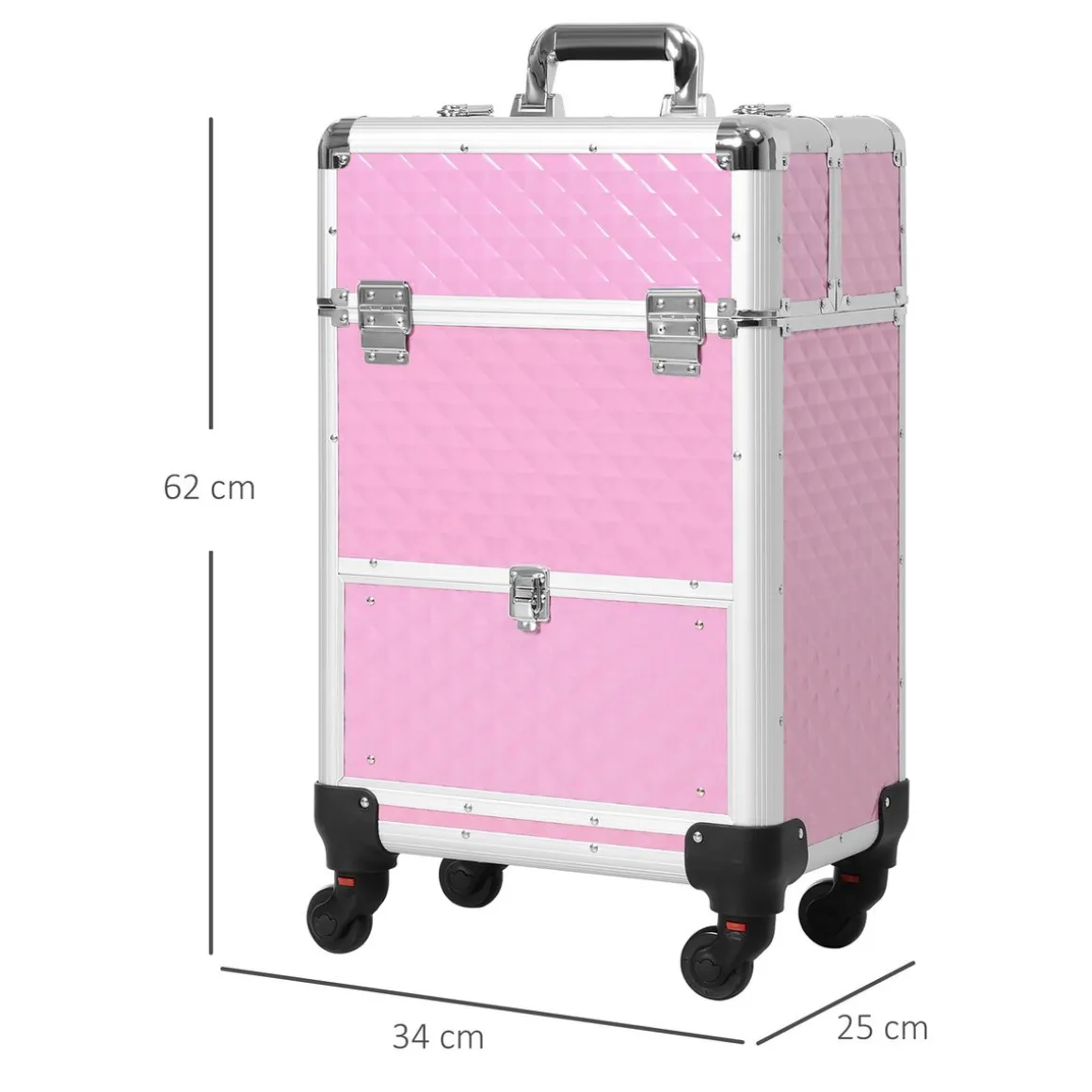 Maletín de maquillaje Homcom ruedas + asa 62x34x25 cm