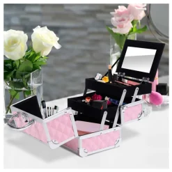 Maletín de maquillaje profesional Homcom 3 niveles rosa 15x20x15 cm