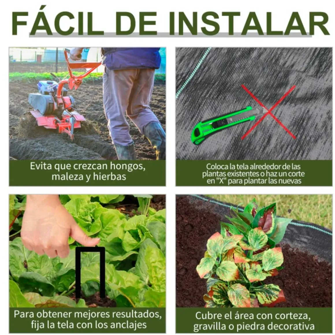 Malla de jardín Outsunny contra malas hierbas 100 g/m² negro 1x50m