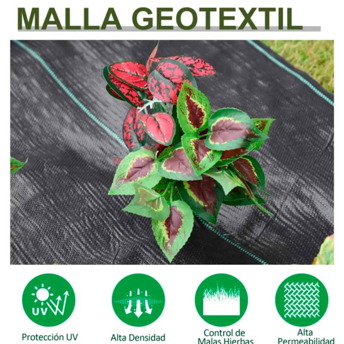Malla de jardín Outsunny contra malas hierbas 100 g/m² negro 1x50m