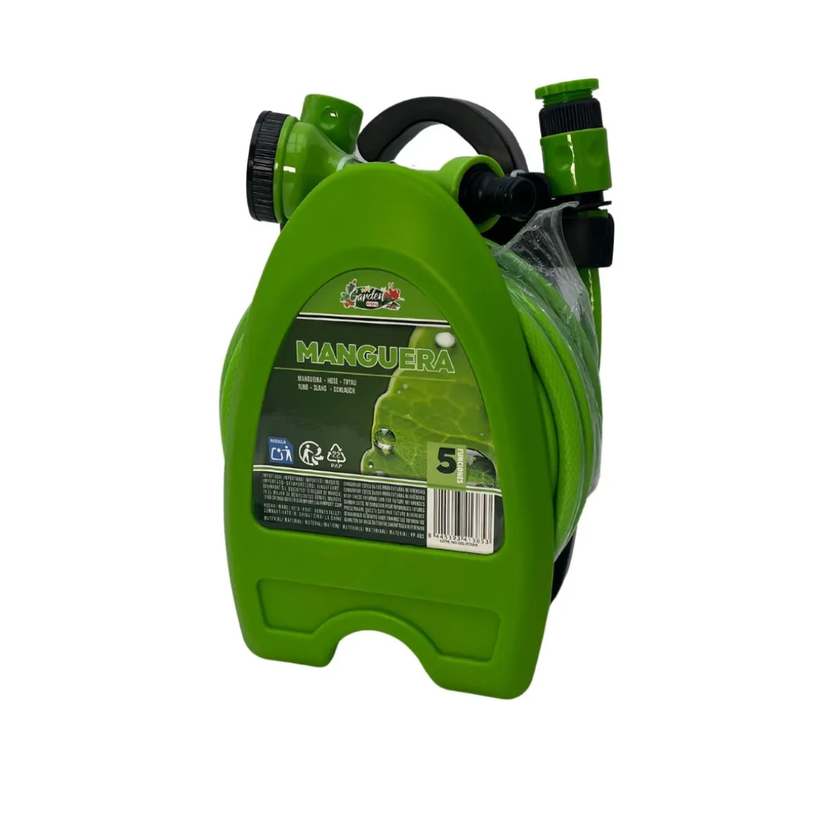 Manguera enrollable 5 modos conectores + adaptador verde 10 metros