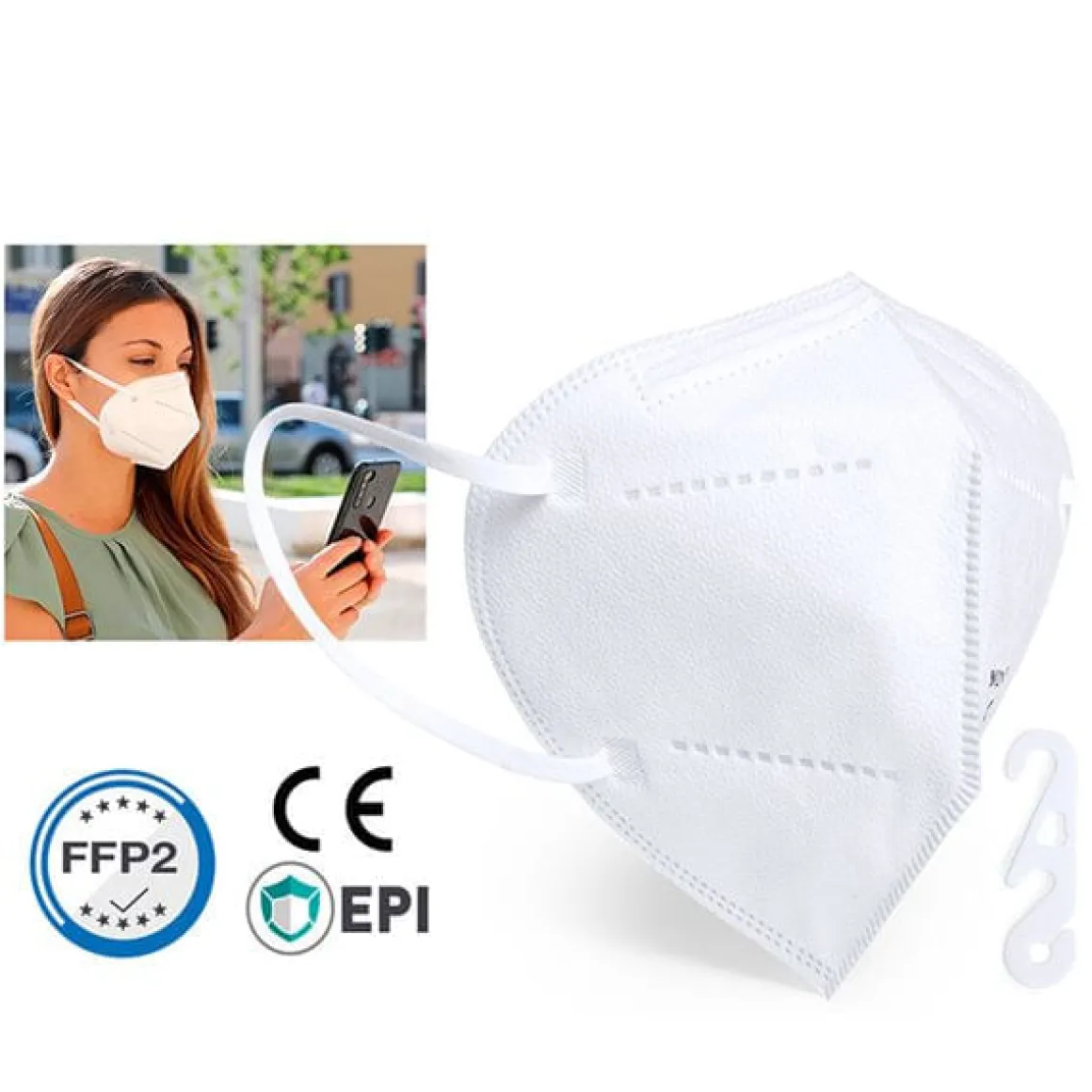 Mascarilla autofiltrante FFP2 + pieza de ajuste blanca