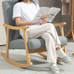 Mecedora Berta Homcom reposabrazos + cojín lumbar gris 84x65x87 cm