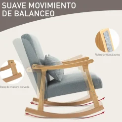 Mecedora Berta Homcom reposabrazos + cojín lumbar gris 84x65x87 cm