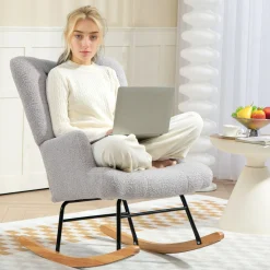 Mecedora Daisy Homcom respaldo alto gris 87x65x88 cm