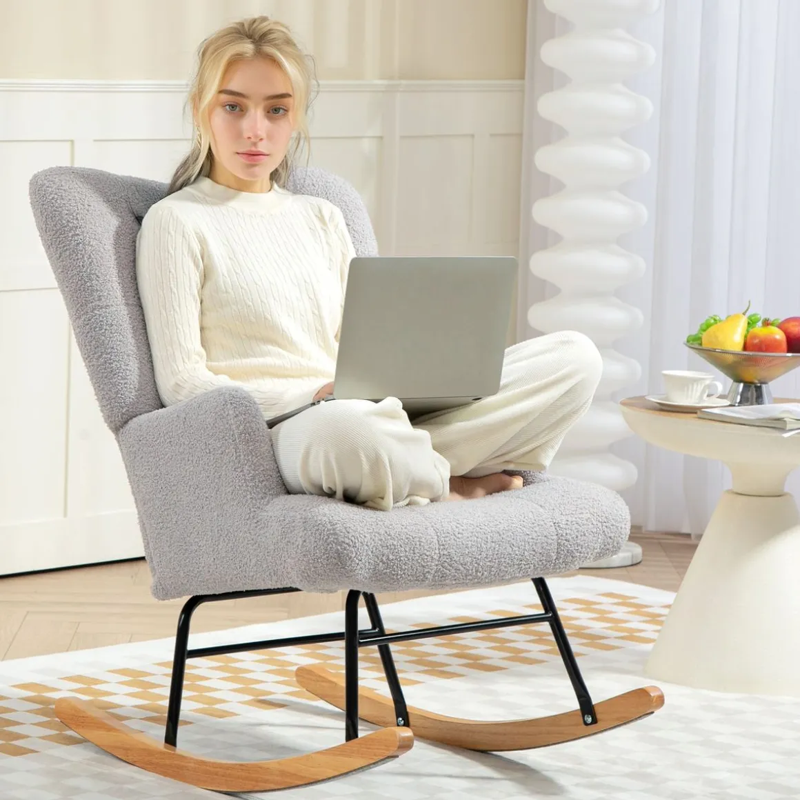 Mecedora Daisy Homcom respaldo alto gris 87x65x88 cm