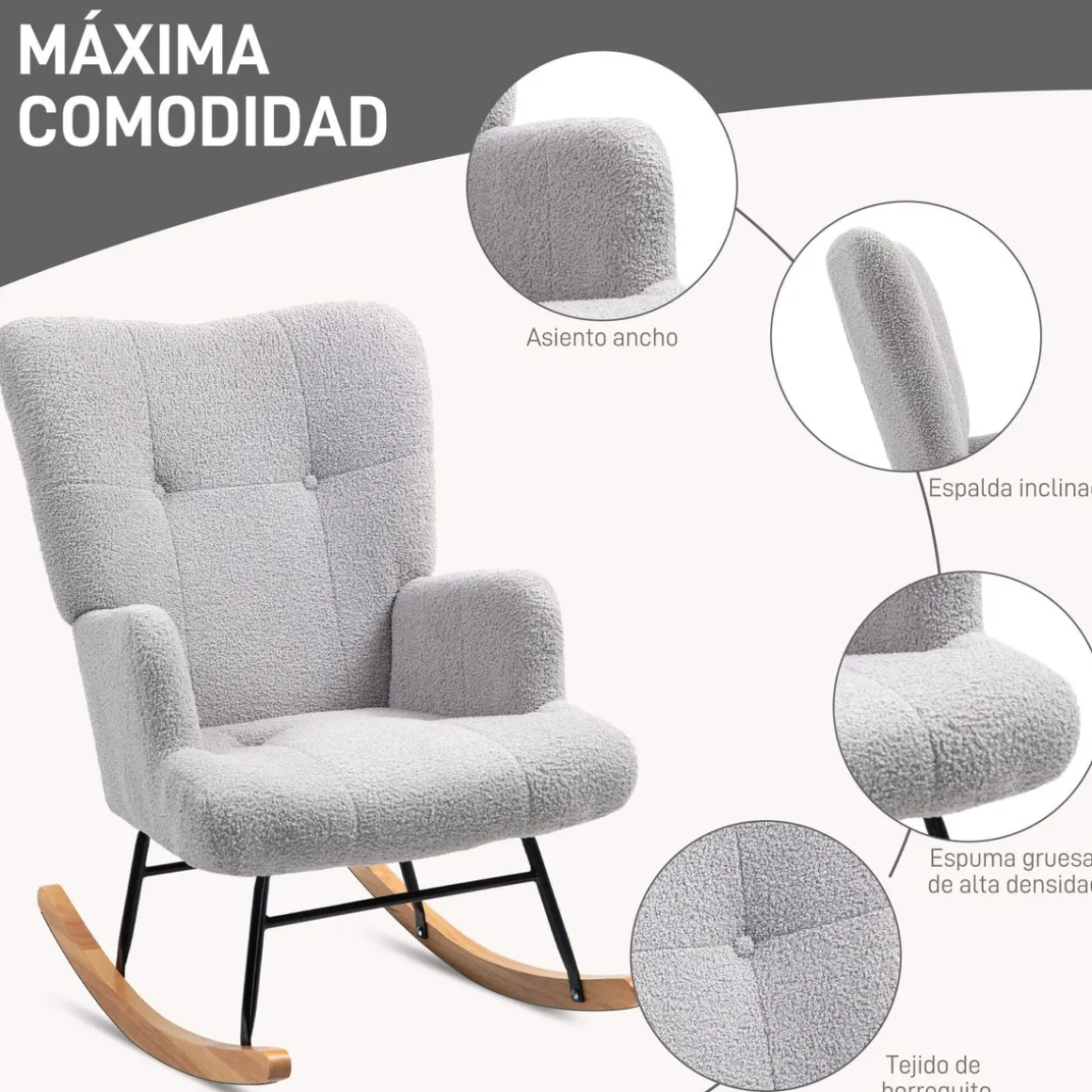 Mecedora Daisy Homcom respaldo alto gris 87x65x88 cm