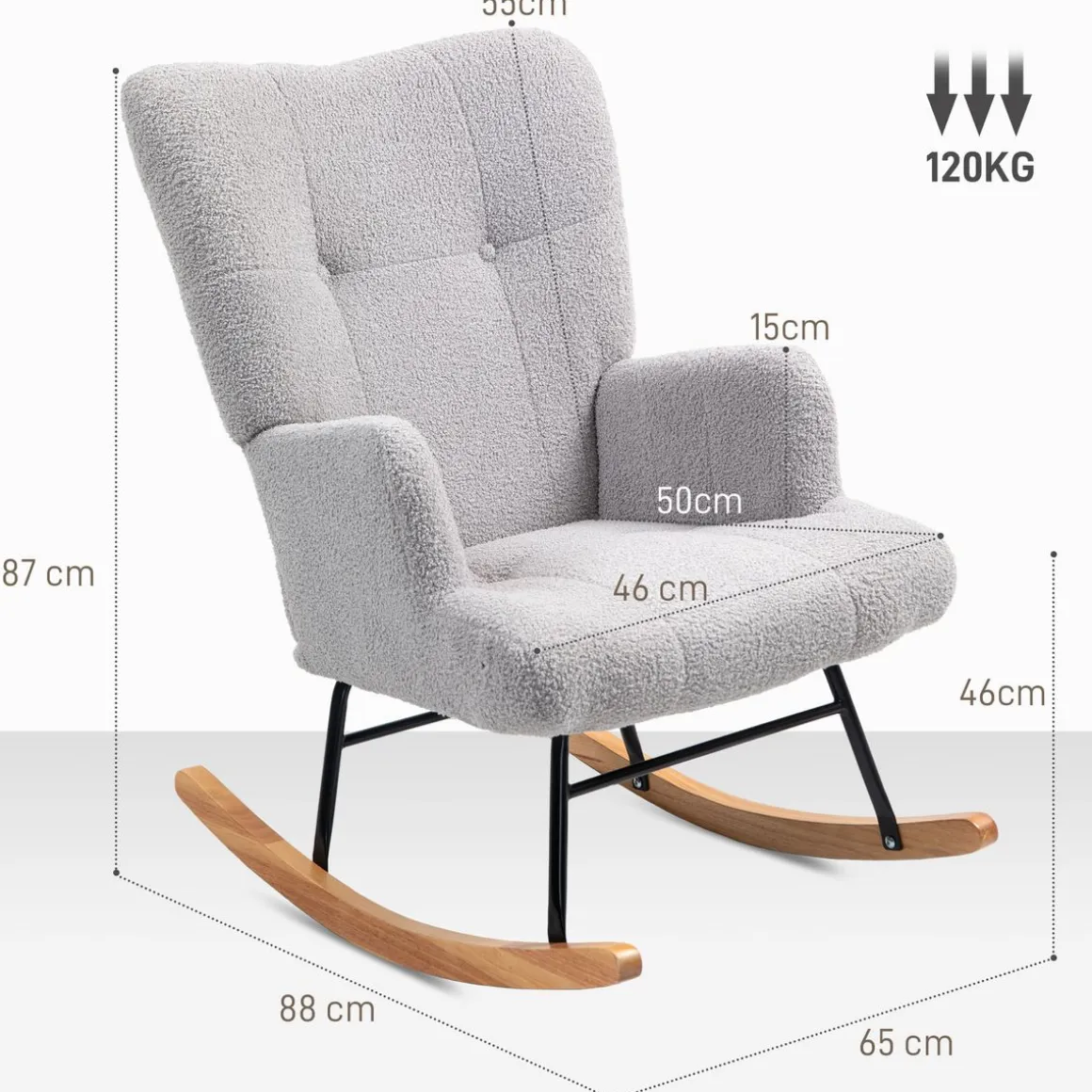 Mecedora Daisy Homcom respaldo alto gris 87x65x88 cm