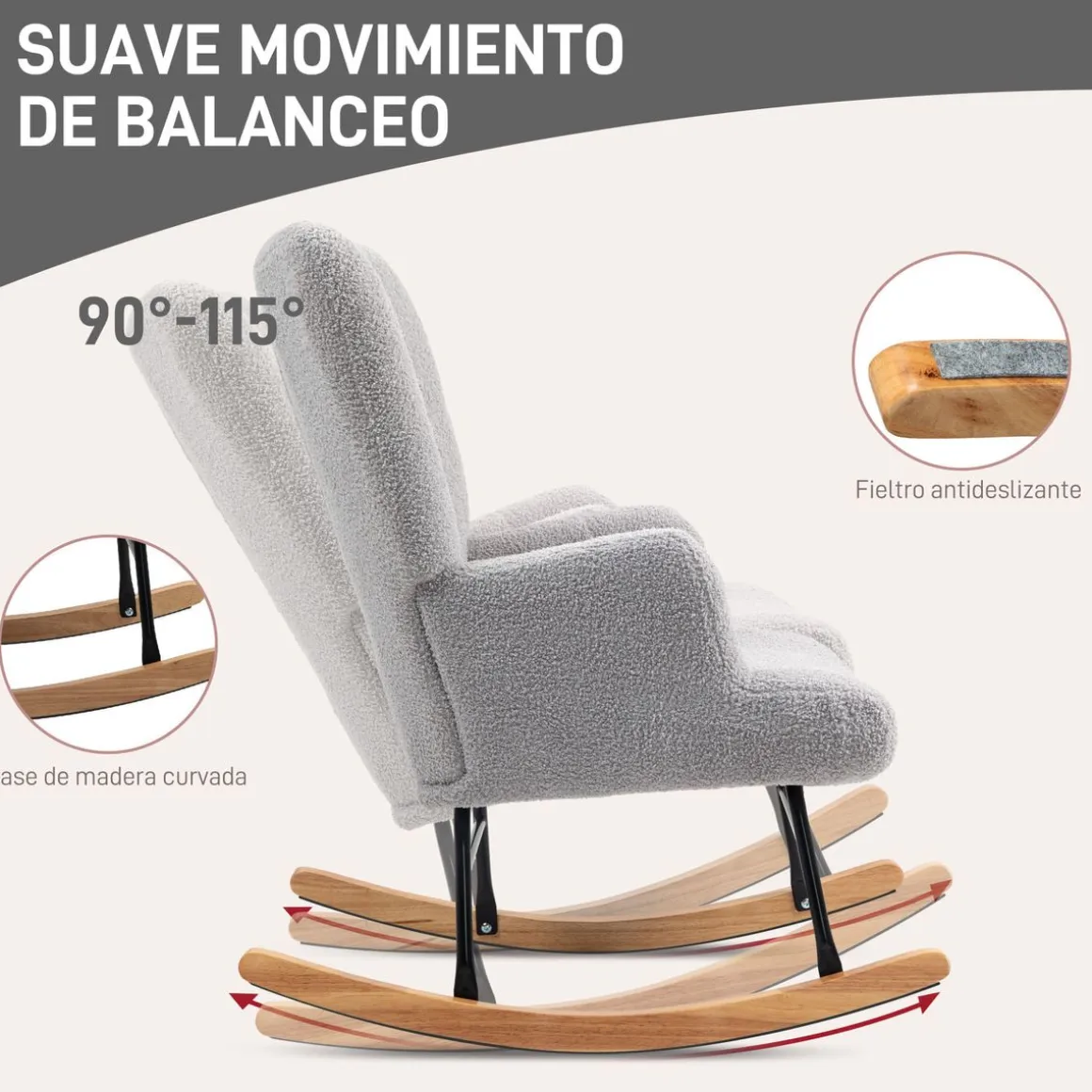 Mecedora Daisy Homcom respaldo alto gris 87x65x88 cm