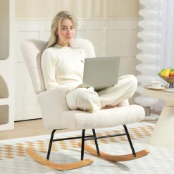 Mecedora Daisy Homcom respaldo alto blanco 87x65x88 cm