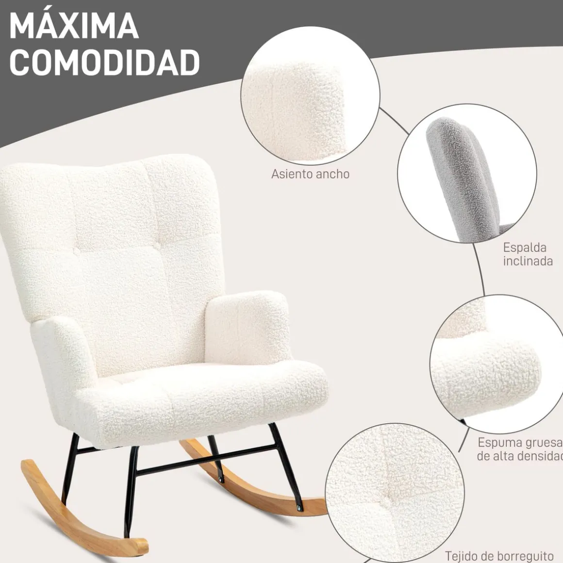 Mecedora Daisy Homcom respaldo alto blanco 87x65x88 cm