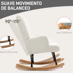 Mecedora Daisy Homcom respaldo alto blanco 87x65x88 cm
