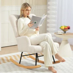 Mecedora Daisy Homcom respaldo alto blanco 87x65x88 cm