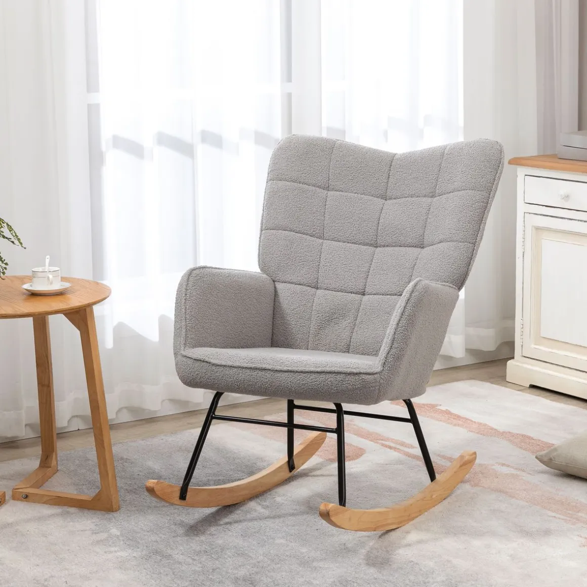 Mecedora Miko Homcom terciopelo patas de madera gris 101x71x92 cm