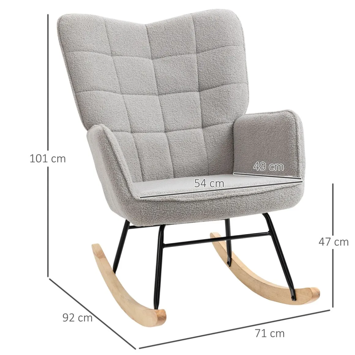 Mecedora Miko Homcom terciopelo patas de madera gris 101x71x92 cm