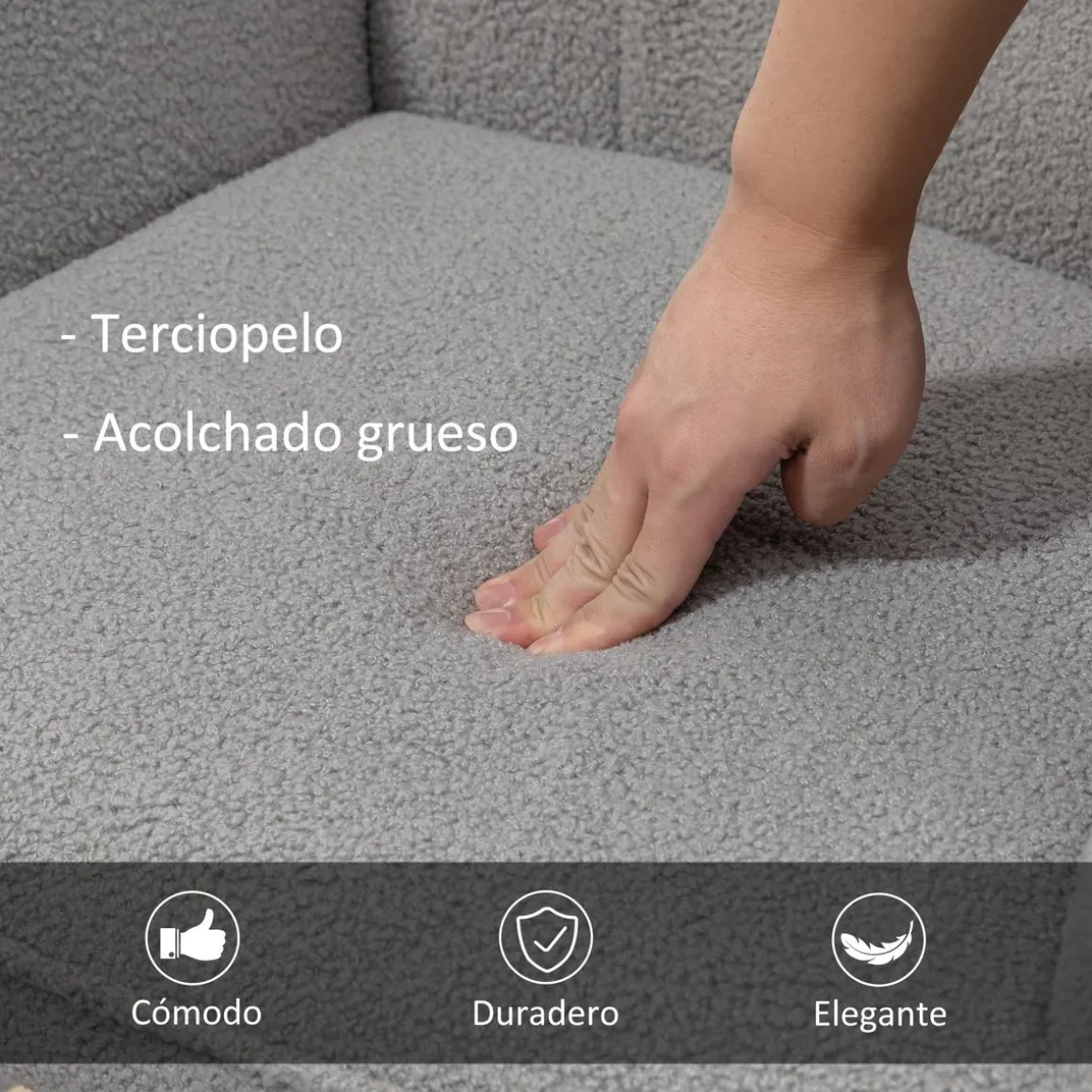 Mecedora Miko Homcom terciopelo patas de madera gris 101x71x92 cm