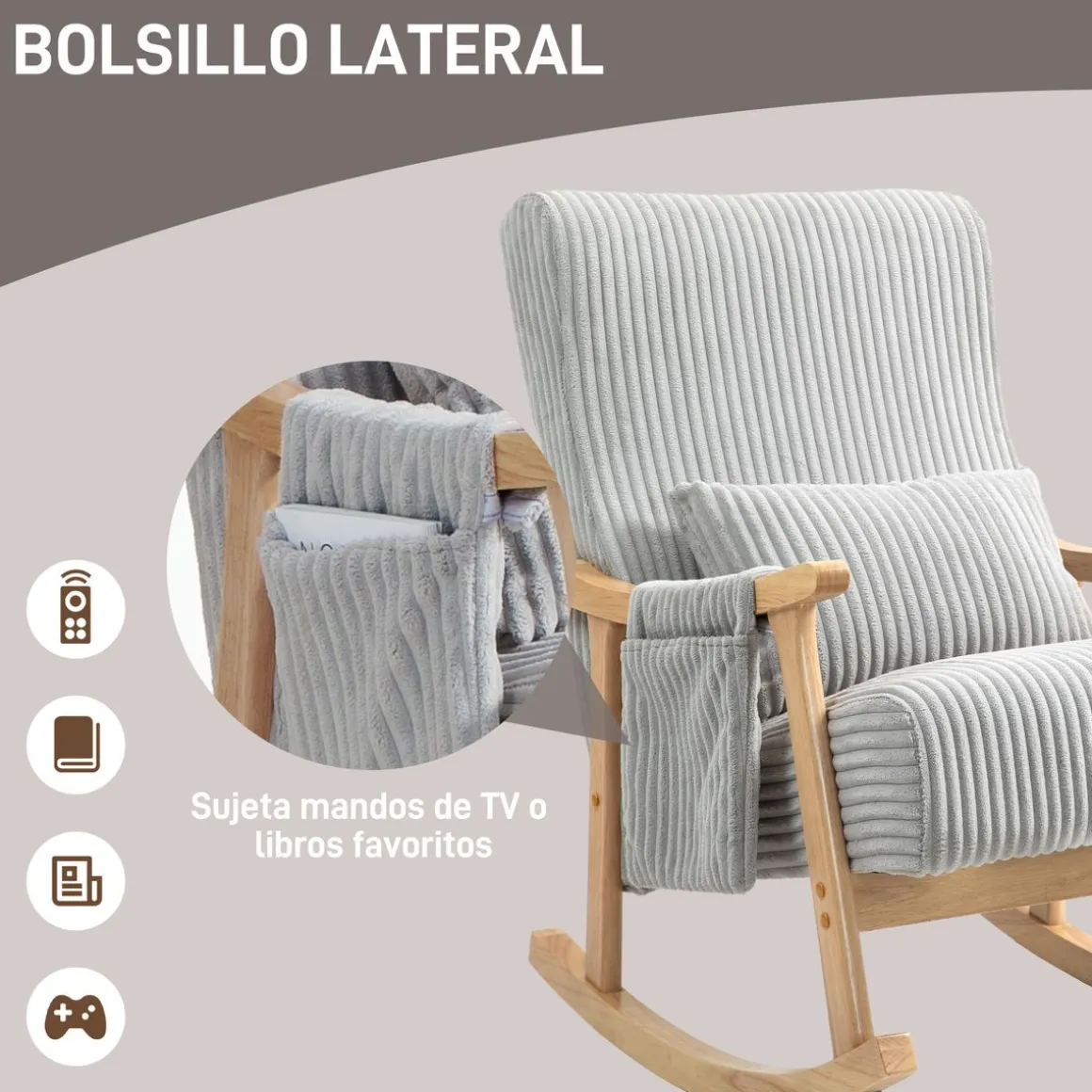 Mecedora Panna Homcom con reposabrazos gris 98x65x90 cm