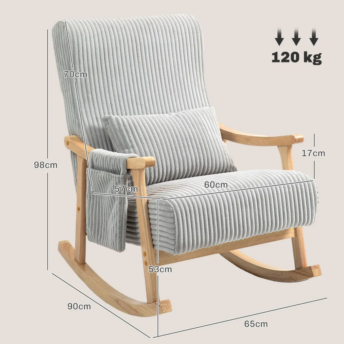 Mecedora Panna Homcom con reposabrazos gris 98x65x90 cm