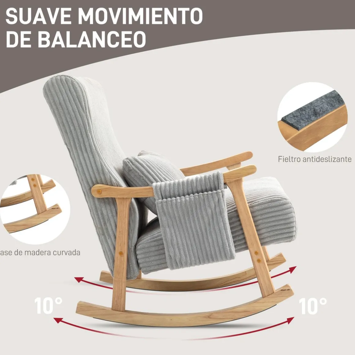 Mecedora Panna Homcom con reposabrazos gris 98x65x90 cm