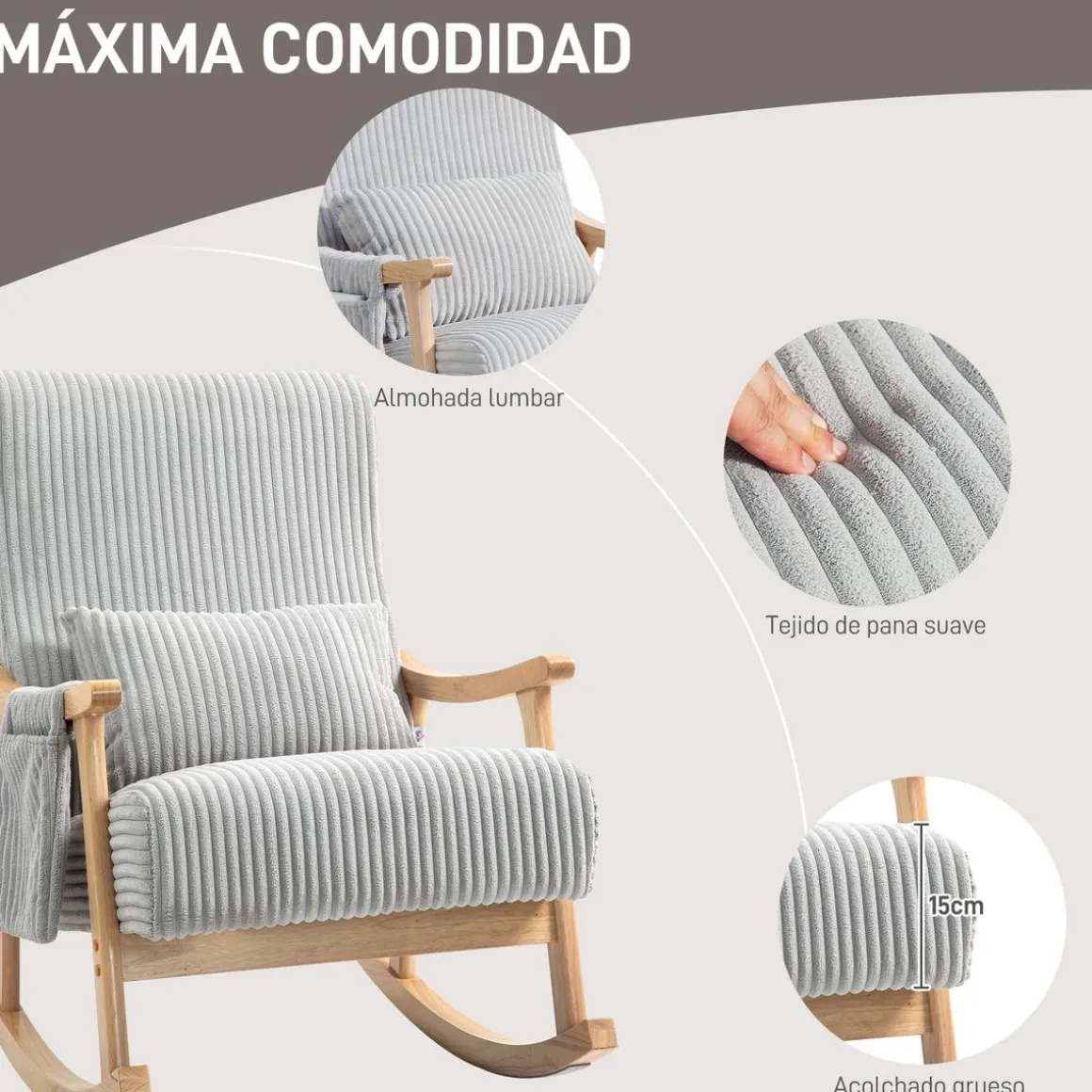 Mecedora Panna Homcom con reposabrazos gris 98x65x90 cm